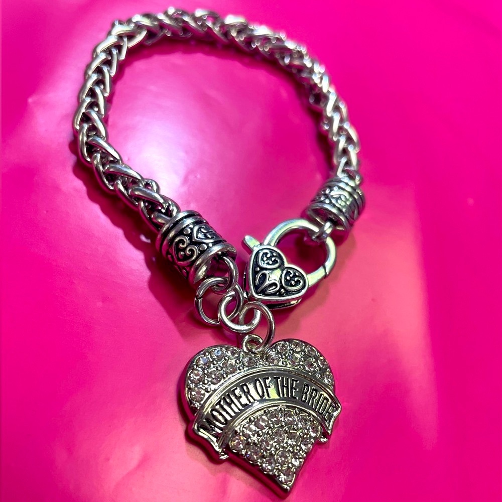 Mother of the Bride Wedding Charm Bracelet with Pave Rhinestones - Wedding Gift